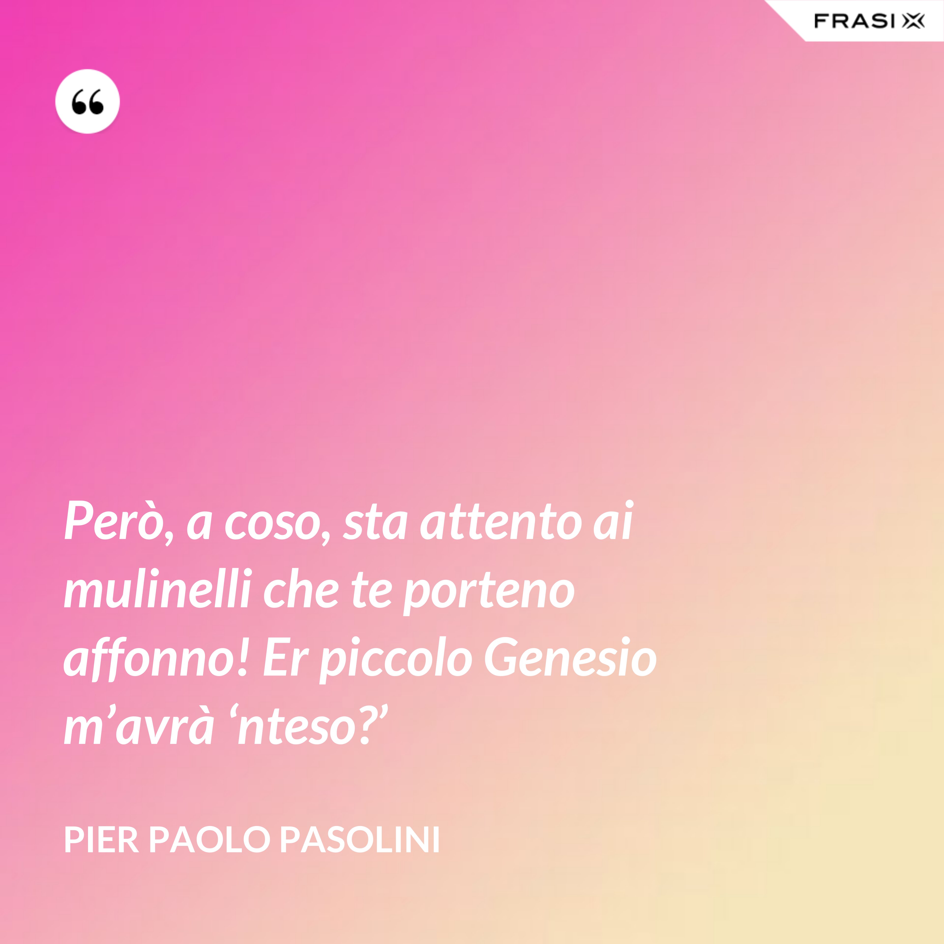 Però, a coso, sta attento ai mulinelli che te porteno affonno! Er piccolo Genesio m’avrà ‘nteso?’ - Pier Paolo Pasolini