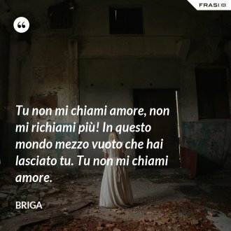 Tu non mi chiami amore, non mi richiami più! In questo mondo mezzo vuoto che hai lasciato tu. Tu non mi chiami amore. - Briga