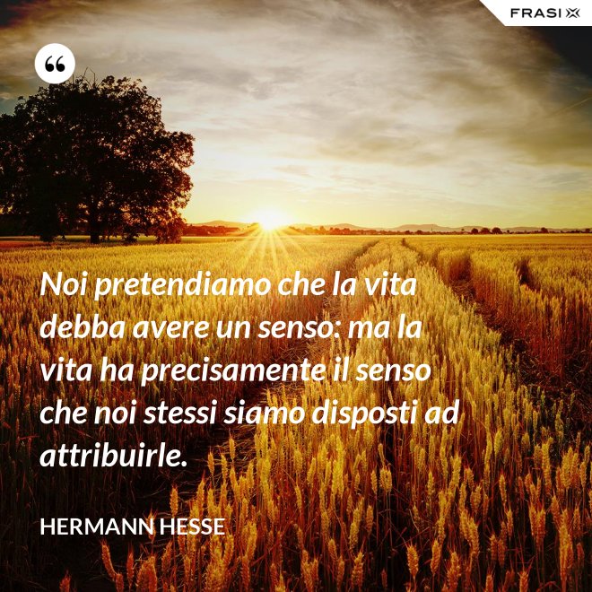 Noi pretendiamo che la vita debba avere un senso: ma la vita ha precisamente il senso che noi stessi siamo disposti ad attribuirle. - Hermann Hesse