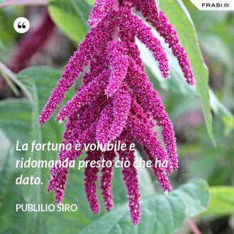 La fortuna è volubile e ridomanda presto ciò che ha dato. - Publilio Siro
