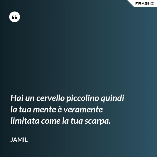 Hai un cervello piccolino quindi la tua mente è veramente limitata come la tua scarpa. - Jamil