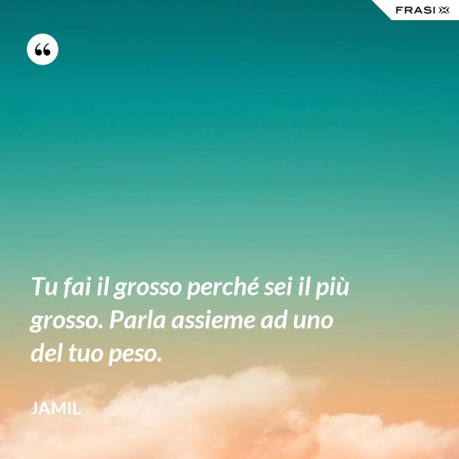 Tu fai il grosso perché sei il più grosso. Parla assieme ad uno del tuo peso. - Jamil
