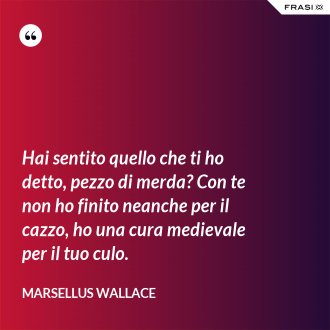 Hai sentito quello che ti ho detto, pezzo di merda? Con te non ho finito neanche per il cazzo, ho una cura medievale per il tuo culo. - Marsellus Wallace