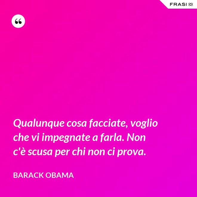 Qualunque cosa facciate, voglio che vi impegnate a farla. Non c'è scusa per chi non ci prova. - Barack Obama