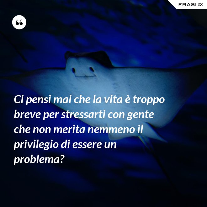 Ci pensi mai che la vita è troppo breve per stressarti con gente che non merita nemmeno il privilegio di essere un problema? - Anonimo
