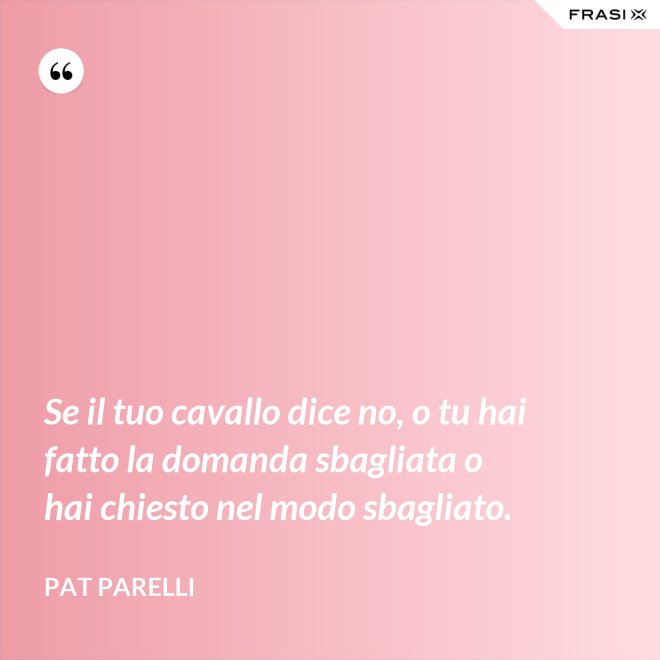 Se il tuo cavallo dice no, o tu hai fatto la domanda sbagliata o hai chiesto nel modo sbagliato. - Pat Parelli
