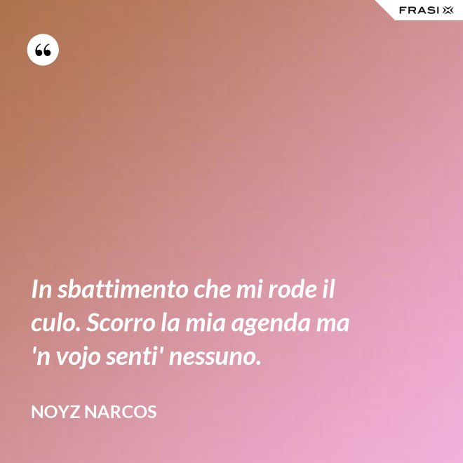 In sbattimento che mi rode il culo. Scorro la mia agenda ma 'n vojo senti' nessuno. - Noyz Narcos