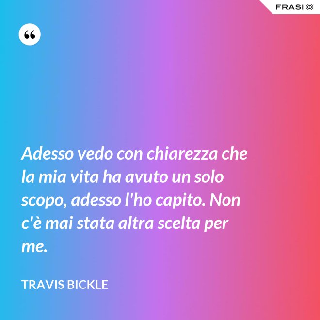 Adesso vedo con chiarezza che la mia vita ha avuto un solo scopo, adesso l'ho capito. Non c'è mai stata altra scelta per me. - Travis Bickle