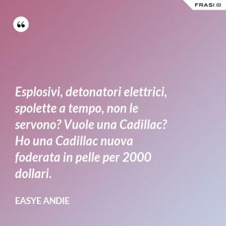 Esplosivi, detonatori elettrici, spolette a tempo, non le servono? Vuole una Cadillac? Ho una Cadillac nuova foderata in pelle per 2000 dollari. - Easye Andie