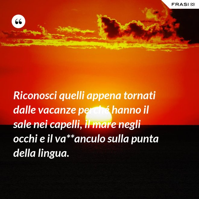 Riconosci quelli appena tornati dalle vacanze perché hanno il sale nei capelli, il mare negli occhi e il va**anculo sulla punta della lingua. - Anonimo
