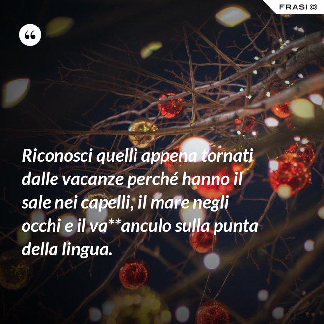 Riconosci quelli appena tornati dalle vacanze perché hanno il sale nei capelli, il mare negli occhi e il va**anculo sulla punta della lingua. - Anonimo