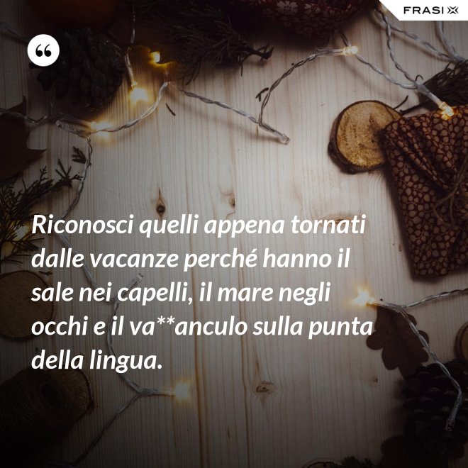 Riconosci quelli appena tornati dalle vacanze perché hanno il sale nei capelli, il mare negli occhi e il va**anculo sulla punta della lingua. - Anonimo