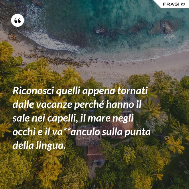 Riconosci quelli appena tornati dalle vacanze perché hanno il sale nei capelli, il mare negli occhi e il va**anculo sulla punta della lingua. - Anonimo