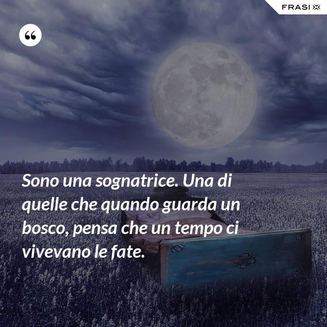 Sono una sognatrice. Una di quelle che quando guarda un bosco, pensa che un tempo ci vivevano le fate. - Anonimo