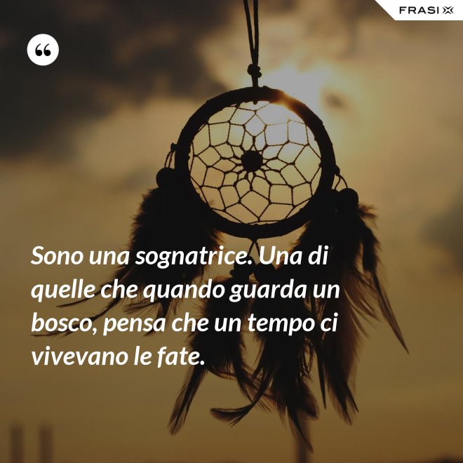 Sono una sognatrice. Una di quelle che quando guarda un bosco, pensa che un tempo ci vivevano le fate. - Anonimo