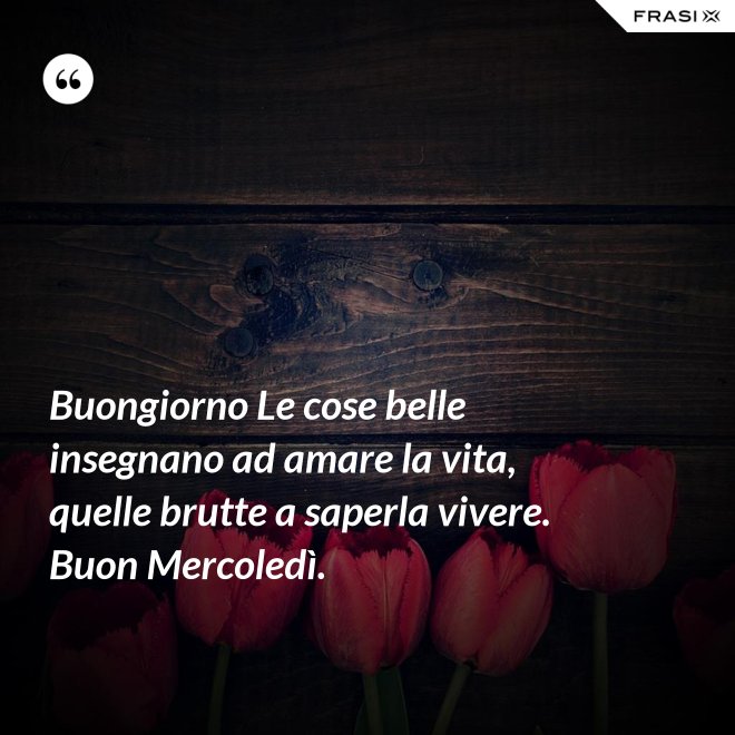 Buongiorno Le cose belle insegnano ad amare la vita, quelle brutte a saperla vivere. Buon Mercoledì. - Anonimo