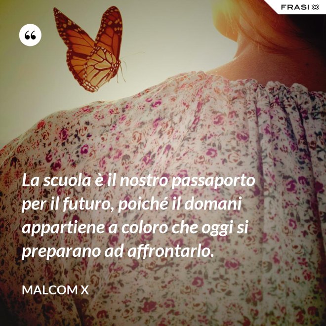 La scuola è il nostro passaporto per il futuro, poiché il domani appartiene a coloro che oggi si preparano ad affrontarlo. - Malcom X
