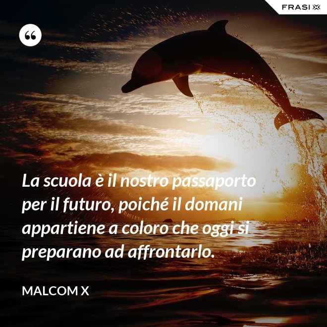 La scuola è il nostro passaporto per il futuro, poiché il domani appartiene a coloro che oggi si preparano ad affrontarlo. - Malcom X