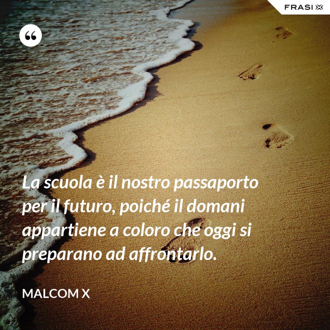 La scuola è il nostro passaporto per il futuro, poiché il domani appartiene a coloro che oggi si preparano ad affrontarlo. - Malcom X