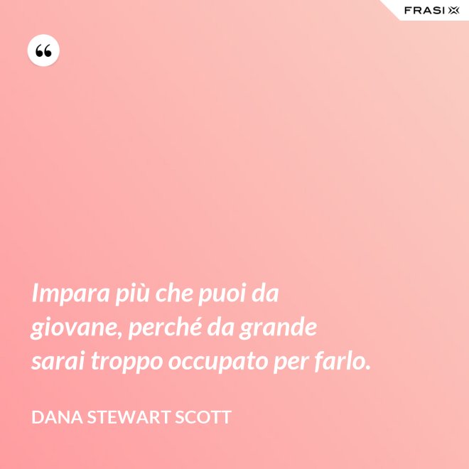 Impara più che puoi da giovane, perché da grande sarai troppo occupato per farlo. - Dana Stewart Scott