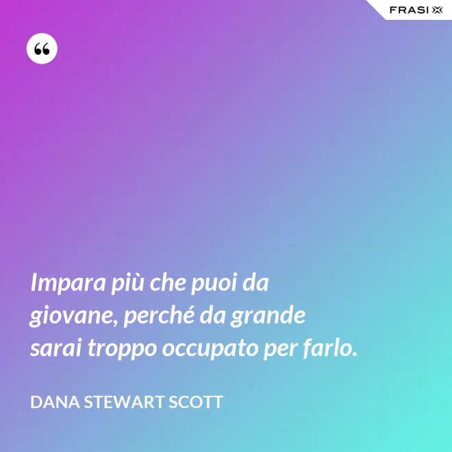 Impara più che puoi da giovane, perché da grande sarai troppo occupato per farlo. - Dana Stewart Scott