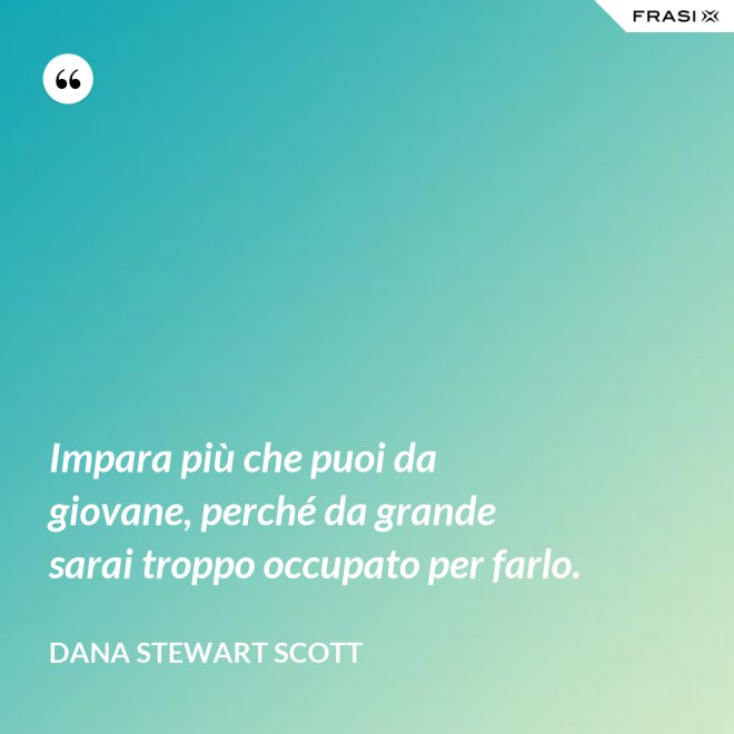 Impara più che puoi da giovane, perché da grande sarai troppo occupato per farlo. - Dana Stewart Scott