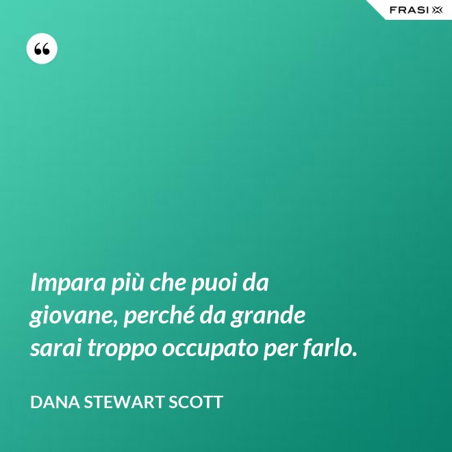 Impara più che puoi da giovane, perché da grande sarai troppo occupato per farlo. - Dana Stewart Scott