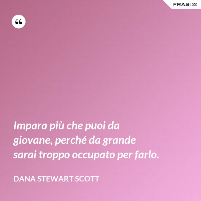 Impara più che puoi da giovane, perché da grande sarai troppo occupato per farlo. - Dana Stewart Scott