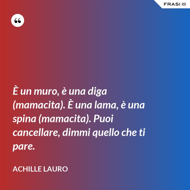 È un muro, è una diga (mamacita). È una lama, è una spina (mamacita). Puoi cancellare, dimmi quello che ti pare. - Achille Lauro
