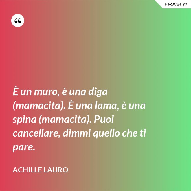 È un muro, è una diga (mamacita). È una lama, è una spina (mamacita). Puoi cancellare, dimmi quello che ti pare. - Achille Lauro