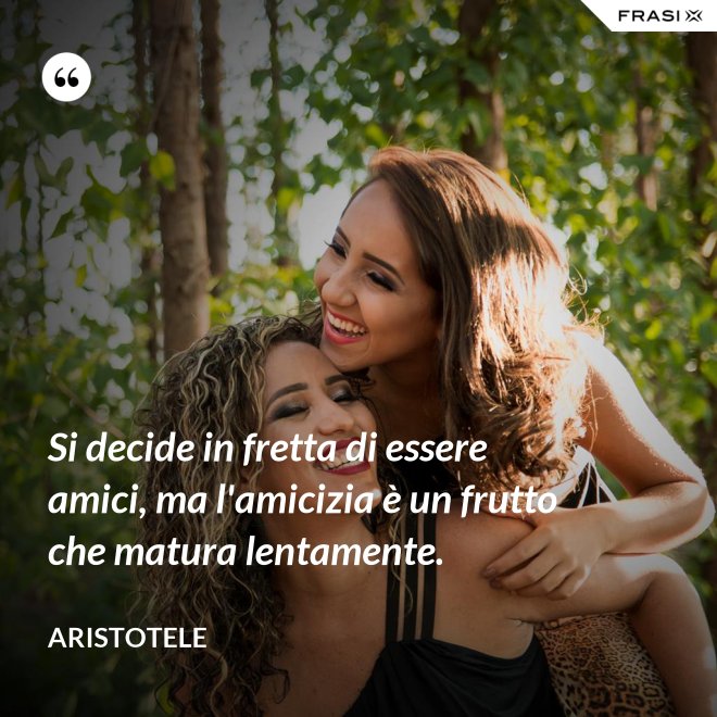 Si decide in fretta di essere amici, ma l'amicizia è un frutto che matura lentamente. - Aristotele
