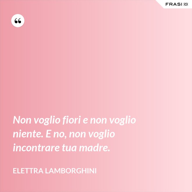 Non voglio fiori e non voglio niente. E no, non voglio incontrare tua madre. - Elettra Lamborghini