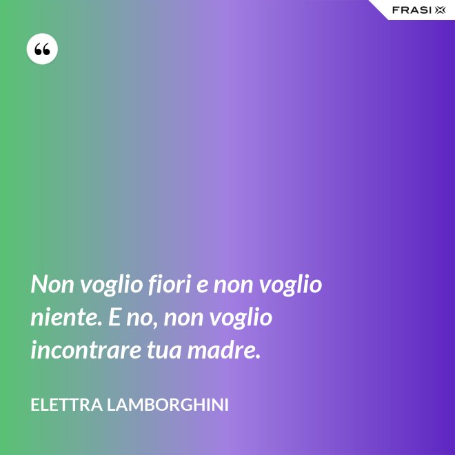 Non voglio fiori e non voglio niente. E no, non voglio incontrare tua madre. - Elettra Lamborghini