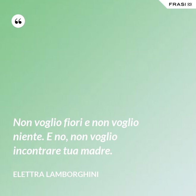 Non voglio fiori e non voglio niente. E no, non voglio incontrare tua madre. - Elettra Lamborghini