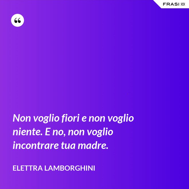 Non voglio fiori e non voglio niente. E no, non voglio incontrare tua madre. - Elettra Lamborghini