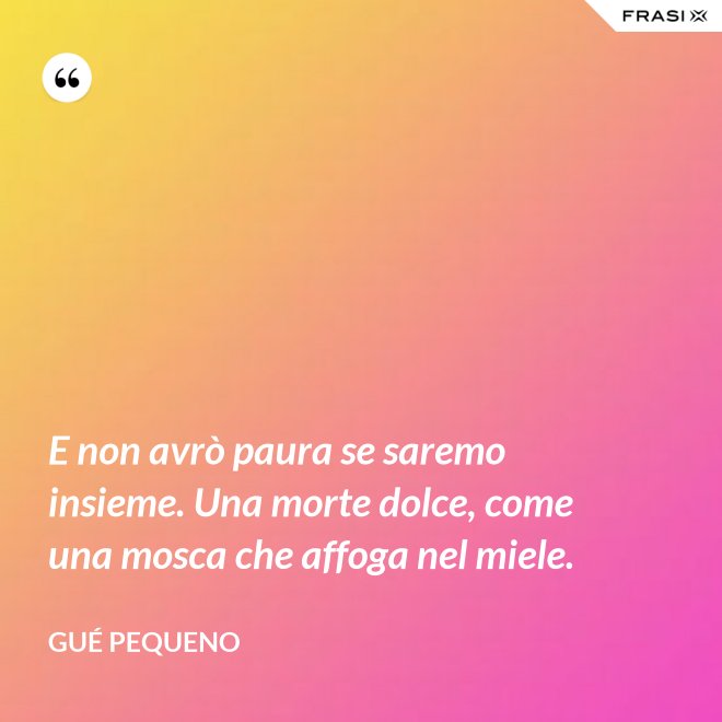 E non avrò paura se saremo insieme. Una morte dolce, come una mosca che affoga nel miele. - Gué Pequeno