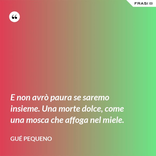 E non avrò paura se saremo insieme. Una morte dolce, come una mosca che affoga nel miele. - Gué Pequeno