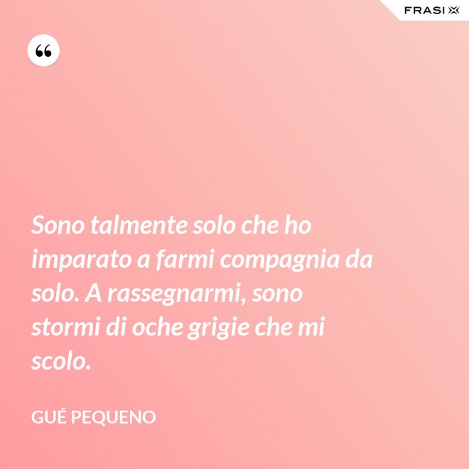 Sono talmente solo che ho imparato a farmi compagnia da solo. A rassegnarmi, sono stormi di oche grigie che mi scolo. - Gué Pequeno