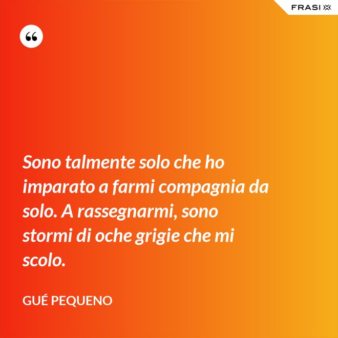 Sono talmente solo che ho imparato a farmi compagnia da solo. A rassegnarmi, sono stormi di oche grigie che mi scolo. - Gué Pequeno