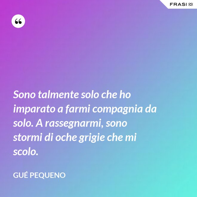 Sono talmente solo che ho imparato a farmi compagnia da solo. A rassegnarmi, sono stormi di oche grigie che mi scolo. - Gué Pequeno