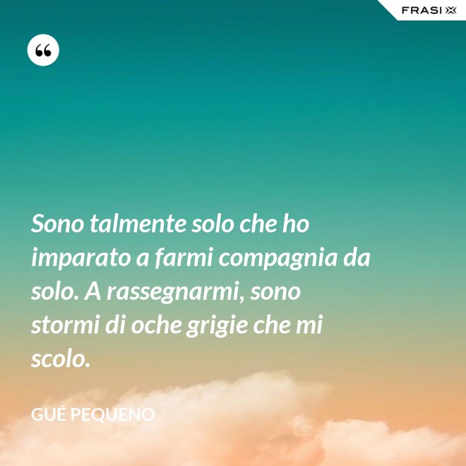 Sono talmente solo che ho imparato a farmi compagnia da solo. A rassegnarmi, sono stormi di oche grigie che mi scolo. - Gué Pequeno