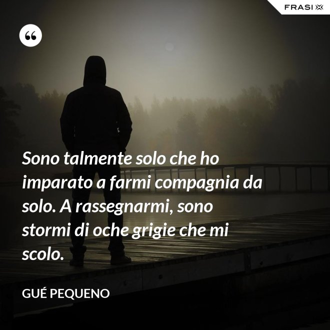 Sono talmente solo che ho imparato a farmi compagnia da solo. A rassegnarmi, sono stormi di oche grigie che mi scolo. - Gué Pequeno