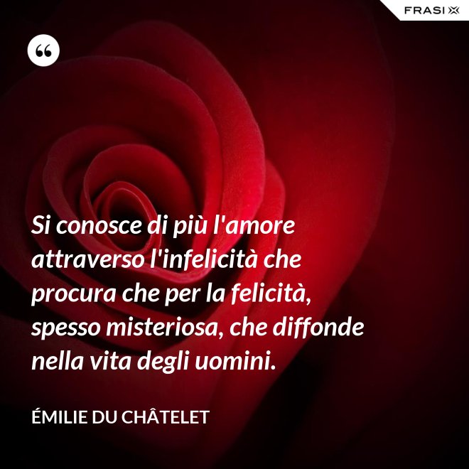 Si conosce di più l'amore attraverso l'infelicità che procura che per la felicità, spesso misteriosa, che diffonde nella vita degli uomini. - Émilie du Châtelet