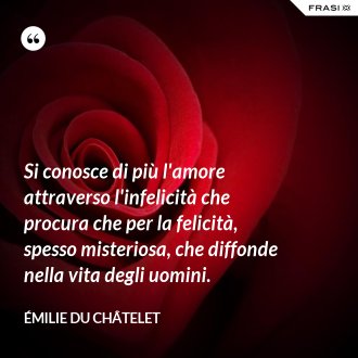 Si conosce di più l'amore attraverso l'infelicità che procura che per la felicità, spesso misteriosa, che diffonde nella vita degli uomini. - Émilie du Châtelet