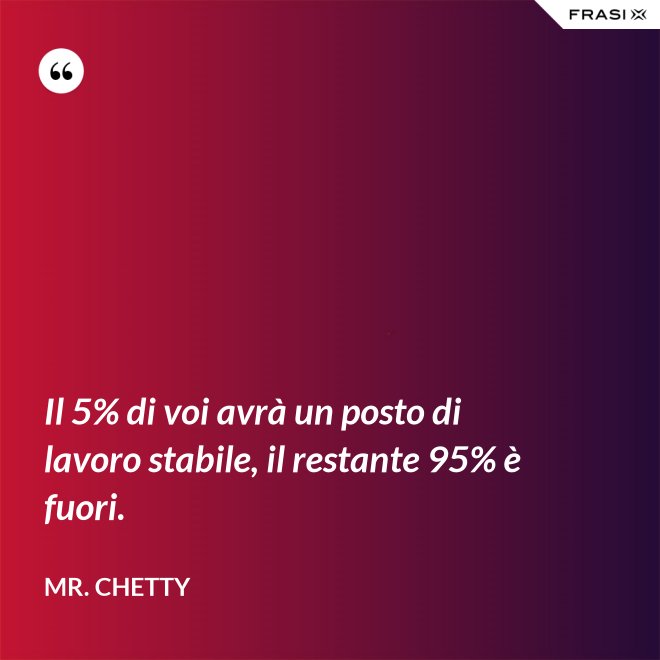 Il 5% di voi avrà un posto di lavoro stabile, il restante 95% è fuori. - Mr. Chetty