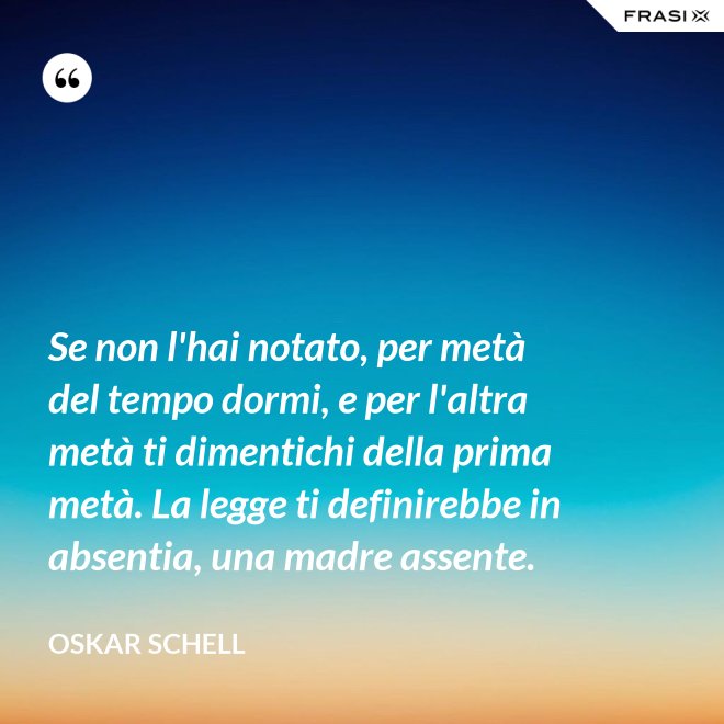 Se non l'hai notato, per metà del tempo dormi, e per l'altra metà ti dimentichi della prima metà. La legge ti definirebbe in absentia, una madre assente. - Oskar Schell
