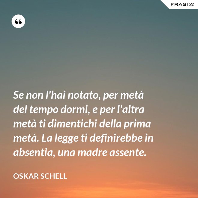 Se non l'hai notato, per metà del tempo dormi, e per l'altra metà ti dimentichi della prima metà. La legge ti definirebbe in absentia, una madre assente. - Oskar Schell