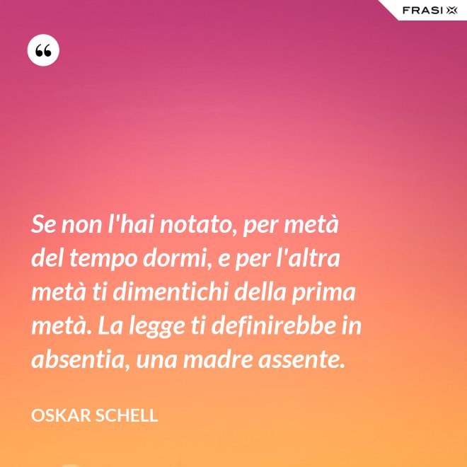 Se non l'hai notato, per metà del tempo dormi, e per l'altra metà ti dimentichi della prima metà. La legge ti definirebbe in absentia, una madre assente. - Oskar Schell