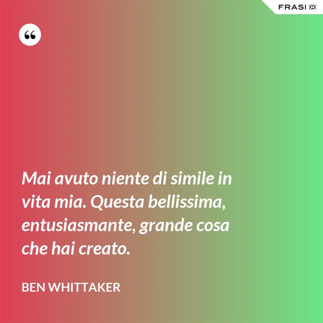 Mai avuto niente di simile in vita mia. Questa bellissima, entusiasmante, grande cosa che hai creato. - Ben Whittaker