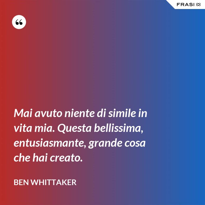 Mai avuto niente di simile in vita mia. Questa bellissima, entusiasmante, grande cosa che hai creato. - Ben Whittaker